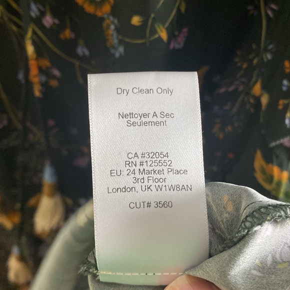 Anthropologie Dolan Boho Hunter Green Floral Ruffle LS Silk Blouse Size Small - Picture 10 of 10